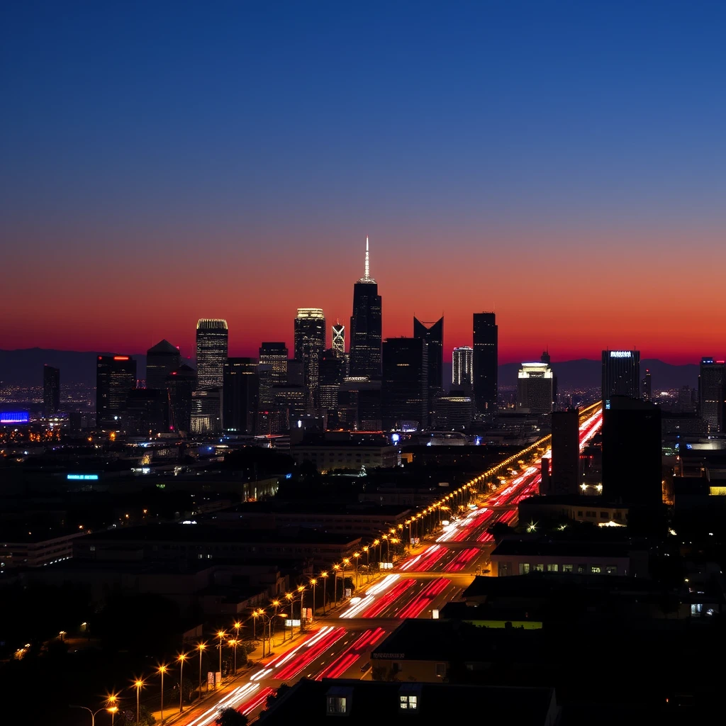 Downtown LA skyline at night